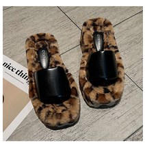 호피 레오파드 에코퍼 털 회사원 사무실 슬리퍼 슈즈 뮬 블로퍼