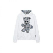 PHILIPP PLEIN 필립플레인 #PHILIPP 라스트 찬스 남성 핫픽스 베어 페이즐리 후드 티셔츠 - 화이트