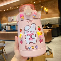 DFMEI 배불뚝이 텀블러 여대용량 1000ml 큐티한 하이볼 머그컵 외출용 컵, 핑크색 + 스티커 + 액세서리, 1000ml.