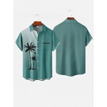 남성 코코넛 나무 프린트 셔츠 하와이안 해변 레저 패션 풍경 반팔 여름