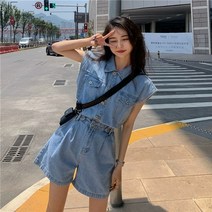 FLI 진짜 -진짜 가격 ~ 봄과 여름 멋진 잘 생긴 작품 데님 점프 슈트 여성 넓은 옷의 옷 반바지 ZA-234145