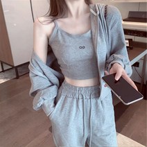 여성 캐주얼 트레이닝복 세트 봄 가을 여성 의류 여성 지퍼 맨투맨 코트 나시 반바지 상하의 세트 쓰리피스 20대 30대 40대