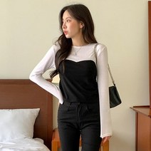 바보사랑 여성 라니드 라운드 뷔스티에 긴팔 티셔츠.디작소