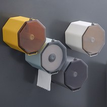 [ecolucky] 팔각 롤휴지케이스/부착식/티슈케이스/휴지걸이/욕실/인테리어/화장지/커버, 팔각 롤휴지케이스-옐로우