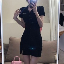 등판 왕리본 원피스 여 여름 날씬해 보이는 블랙 힙색 스커트