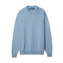 국내 정품 건지 울른스 Guernsey Woollens 피셔맨 긴팔 카라 니트 - 더스티 블루