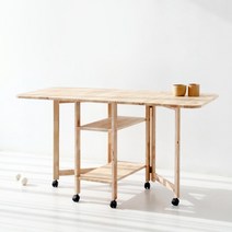 마켓비 DIGOOD 이동식 접이식 테이블 고무나무 확장형 식탁 폴딩 수납 탁자, 상세페이지 참조
