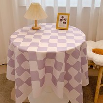 바둑판 체크 라운드 식탁보 북유럽 식탁보 패브릭 티 테이블 매트 책상보, 미로체크퍼플, 옵션1