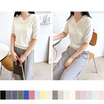 루나프 브이넥 데일리 니트 간절기 티셔츠 캐시 반팔 여자