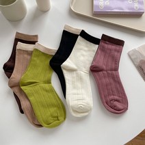 [6개 1세트] 여성용 배색 중목 사계절 면 양말 세트