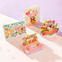 입체 축하카드 4종세트, 4개 셋트 (파티타임+별빛반짝+달콤캔디+생일케이크)