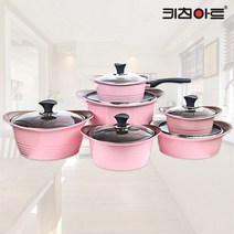 키친아트 세라믹코팅 파스텔핑크 통주물 냄비, 편수 18cm