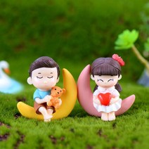 2 PCS/쌍 3D 미니 달 커플 애호가 Microlandschaft 장식 요정 정원 냄비, 얼룩덜룩 한