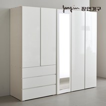 [2만원★즉시할인]장인가구 블랑쉬 2000 3단서랍 전신거울 옷장 장롱 시스템옷장, 화이트