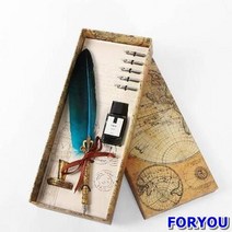 ForU760 잉크포함 구스 깃털 만년필 세트 그린 캘리그라피 만년필용품 캘리그라피펜, 상세페이지 참조, 상세페이지 참조