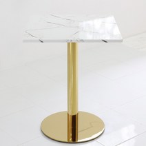 THEJOA 마블 티테이블 골드 3인치 원반다리 2인용 테이블, 마블 600x600사각-화이트 골드3인치