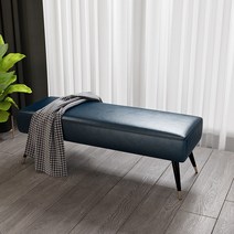 긴의자 인테리어 의자 벤치 식탁 원목 대기석, H.블랙과 블루 오일 왁스 가죽 80X40X43