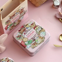 일러스트 틴케이스 틴박스 사각 철제 소품함 캐릭터 보관함 정리함 보석함 종이백 종이가방, 06 : 핑크토끼
