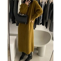 가을 원피스 데일리룩 캐주얼 여성 라운드넥 롱 풀오버 단색 패셔너블한 여성복 버전 겨울