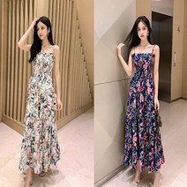 예쁜 민소매 나시 플라워 꽃 무늬 롱 원피스 슬림 심플 가벼운 스타일리쉬한 여자 드레스 봄 여름 차박 캠핑 휴가 여행 비치 룩 여성 기본 빅 사이즈 캐주얼 편한 레이어드 러블리