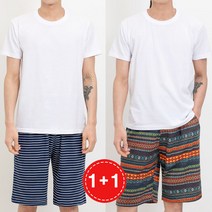 1+1 남자홈웨어스트라이프반바지 2장 ( 오렌지+네이비) 남자 홈웨어 반바지
