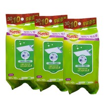 3M 스카치브라이트 정전기 청소포 표준형 30매+10매 막대걸레용 (미세먼지제거) 부직포 리필, 3개