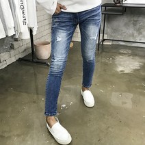 용된다 남자 워싱 스판 찢어진 데님 청바지