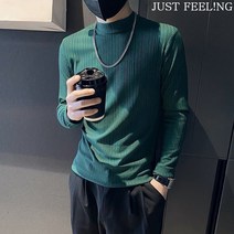 JUST FEEL!NG 봄가을 남성 긴팔티 반폴라 티셔츠 데일리 이너티셔츠 라운드 슬림핏 가디건