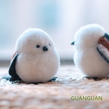 작은 새 앵무새 양모 펠트 니들펠트 DIY 만들기 키트 세트 공예 인형만들기 Zuhty 증정, 화이트버드+기초키트