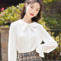 제이앤티 쉬폰 긴팔 타이 셔츠 블라우스 여리여리 프릴블라우스