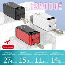 2023 최신 모바일 전원 공급 장치 보조베터리 빠른 충전 지원 5V 120000mAh 내구성 및