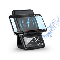 코시 로니 5IN1 무선충전 블루투스 스피커 LED 알람시계 SP2196BT, 블랙