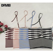 DFMEI 끈스트라이프니트탑넥슬리브리스탑여