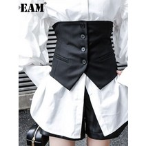 여성 조끼 베스트 EAM 여성 블랙 버튼 분할 조인트 비대칭 루즈핏 조끼 새로운 민소매 패션 타이드 봄 가을 2022 1K371