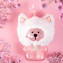 귀여운 우유 마시는 컵 주스 컵과 함께 벚꽃 고양이 헤드 기어 곰 유리 컵 흡입 튜브 컵, 답답한 곰