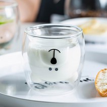 썸띵 뒤집어진 페이스 이중 내열 유리 컵 머그컵 꽃차 티 홍차 과일차 커피 250ml, 1개, 아빠곰 250ml