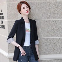 Momolatti 여성 7부 자켓 긴팔 캐주얼 스트라이프 소매 심플 정장
