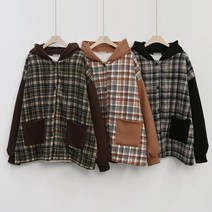 아이우먼 빅사이즈사랑해요 K686L212 기모체크배색후드자켓 PO