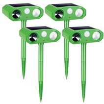 4피스 초음파 동물 퇴치 야외 태양열 퇴치기 방수 모션 센서 LED 스트로브 조명 알람 사운드 억제 고양이 다람쥐 너구리 사슴 마우스 여우 퇴치제 정원용 401395, Light Green