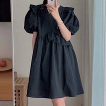 [랜덤플레이]소매프릴 퍼프 벌륜 루즈핏 미니원피스