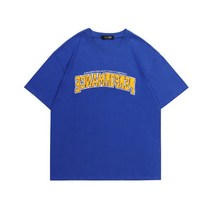 연예인반팔티 파란색 코발트블루 백프린팅 커플 반팔