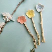 이천도자기 꽃잎 세라믹 티스푼 선물, 분홍