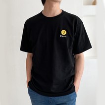 멋지군 기본 핏 스마일 자수 라운드 17수 면 반팔 티셔츠