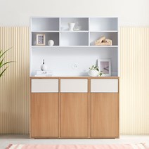 스칸투 주방 선반장 상부장 하부장 장식장 다용도장 분리수거함 그릇 수납장 1200, 오크화이트