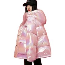 유광숏패딩 연보라 숏패딩 홀로그램 후드 성인