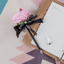 핑크장미 진주장식 팬시문구 필기도구 중성 검정볼펜
