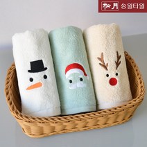 송월타올 해피 크리스마스 수건 돌답례 송년 기념수건 5장, 5개, 아이보리(눈사람)