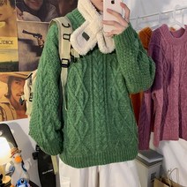 미스터봉 루즈핏 복고풍 2XL 꽈배기 라운드넥 니트 스웨터 KJ