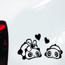 엄마랑아기랑판다 블랙 화이트 차량용스티커 / 스티커로고 초보운전 데칼스티커 예쁜