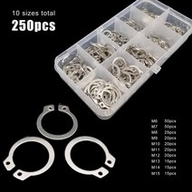 스냅링 C링 E링250/500pc 분류 키트 세트 5-20mm GB894 304 스테인레스 스틸 고정 클립 스냅 링 C 유형 베, 01 10 sizes 250pcs